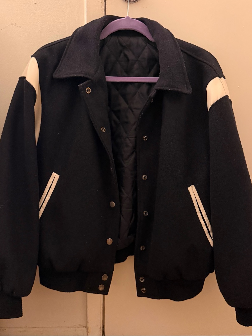 Women's Navy and White Varsity Jacket